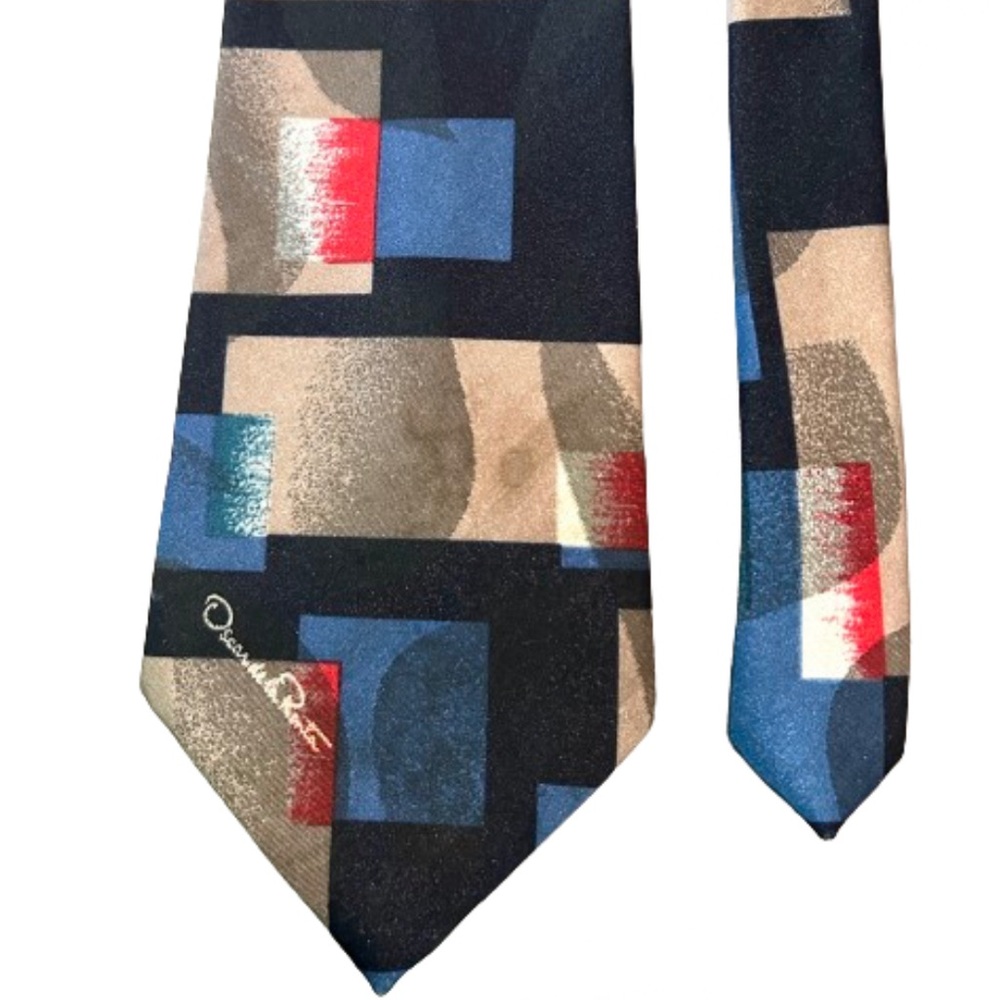 OSCAR DE LA RENTA Vintage Tie Multicolored Geometric Print 57.5”L  4”W